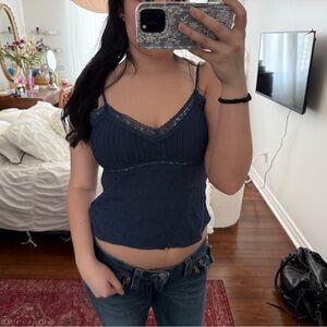 Dark Blue Lace Trim Camisole